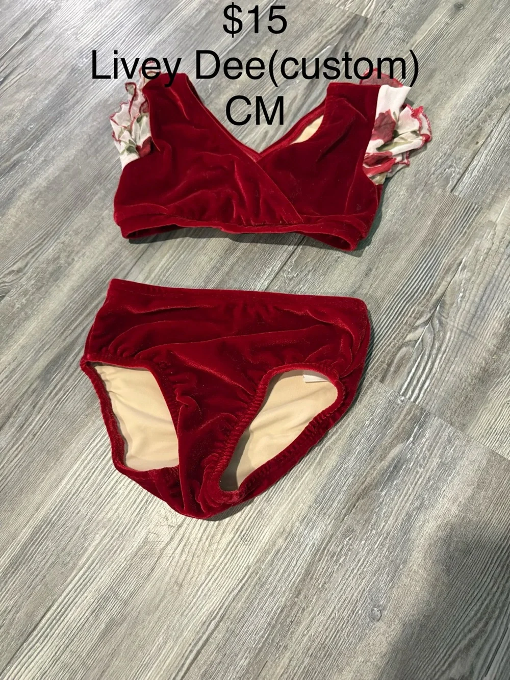 Livey Dee Custom dancewear Kids Velvet Matching Set in Deep Red